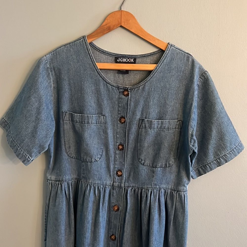 Women’s size 8 Vintage shirt sleeved Denim Dress 100% cotton prairie core - Picture 3 of 14